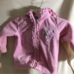Pink Girls' Hooded Zip-Up Top with Kitty Embroidery